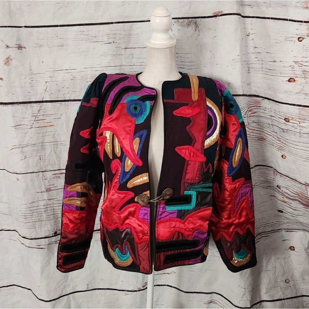 Vintage La Coleccion Judith‎ Roberts Art To Wear Textile Patchwork Jacket Size M